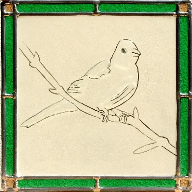 Vitrail carré représentant un oiseau
